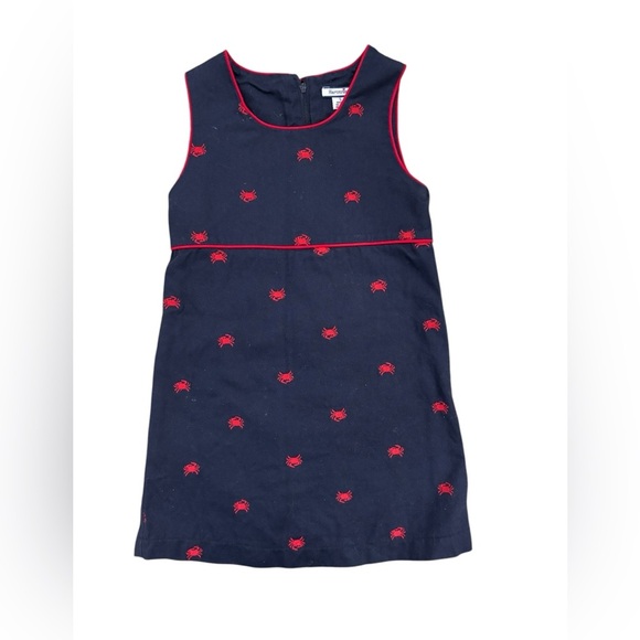 Hartstrings Lobster Crab Nautical Preppy Sleeveless Navy Blue Red Dress Size 5 - Picture 1 of 6